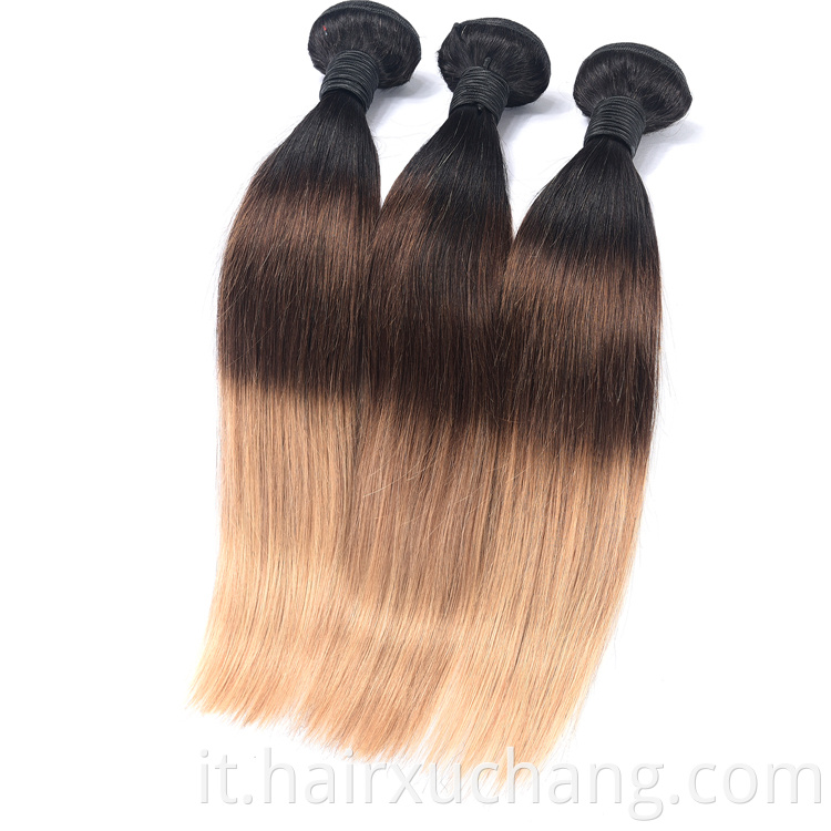 Capelli umani Dubai Mercato all'ingrosso Tre tono Ombre 1b/4/7# Temple indiano Capelli Bionda Bramelli